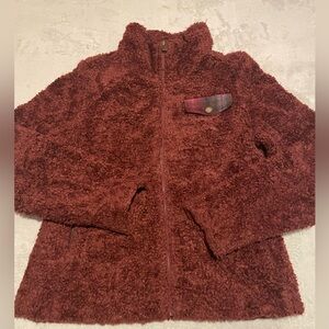 Pendleton Fuzzy Zip Jacket Womens Small Sherpa Shearling  Full Zip Burgundy